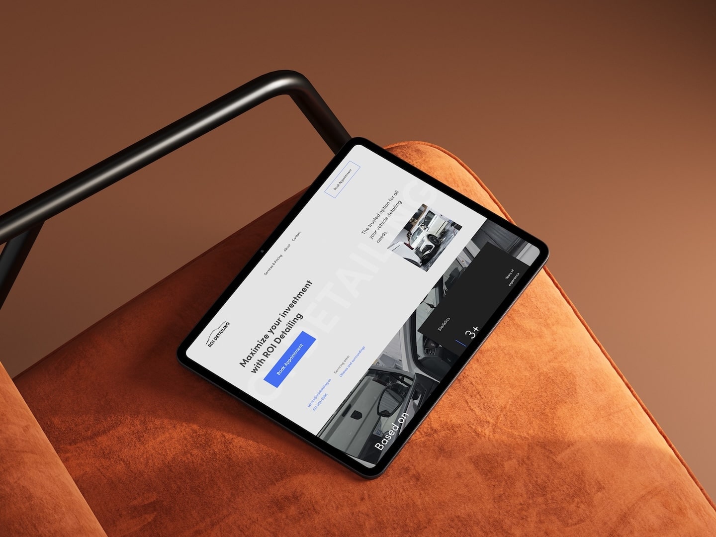 Mobile-friendly website for ROI Auto Detailing, offering professional car detailing services including interior, exterior, and fleet detailing in Kemptville and Ottawa.