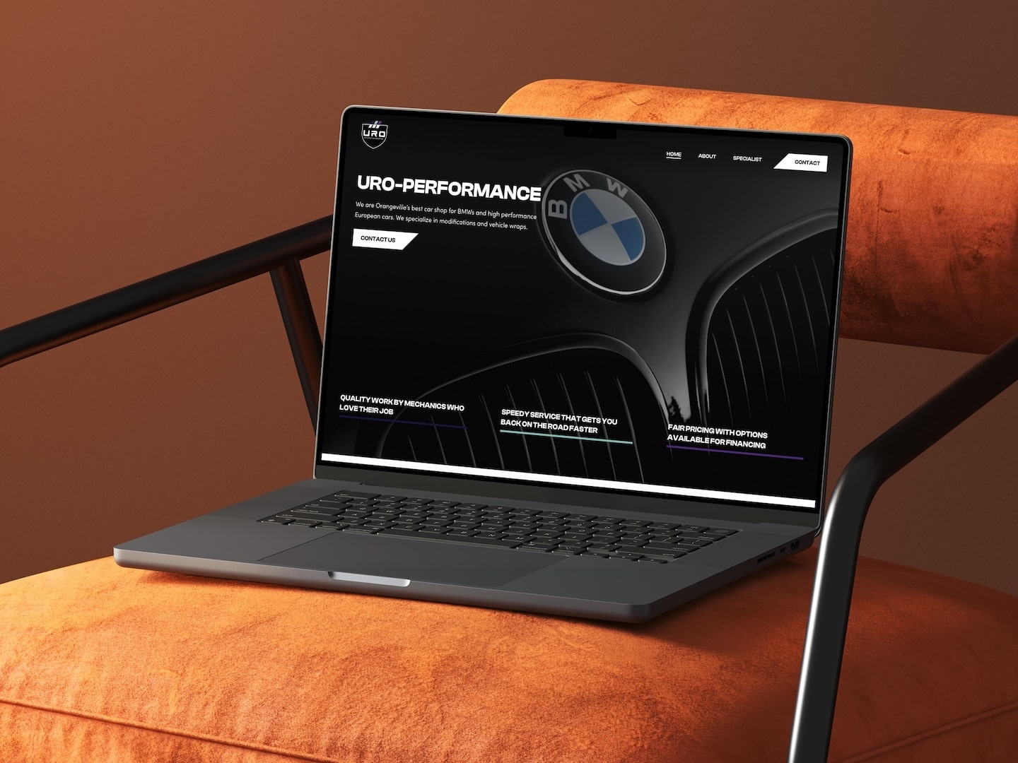Custom site for URO Performance, an Ontario-based automotive shop specializing in BMW tuning, classic car restoration, and high-performance upgrades.